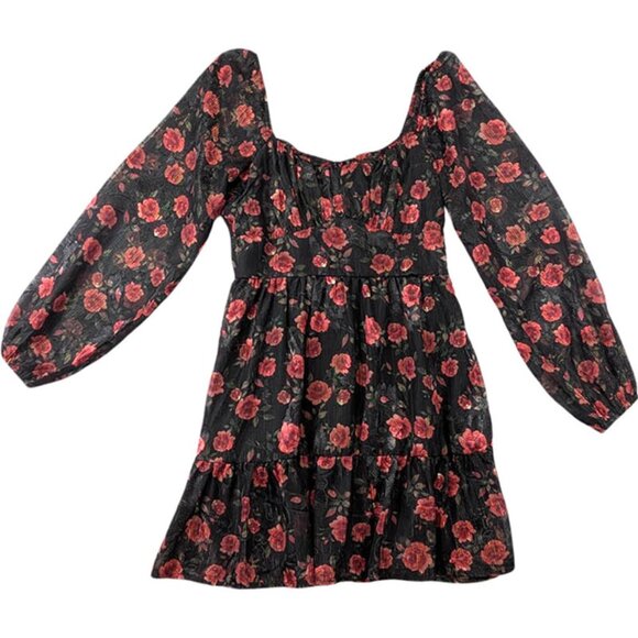 Altar'd State Dresses & Skirts - Altar'd State Dress Womens Medium Black Floral Coquette Peasant Fairy Milkmaid